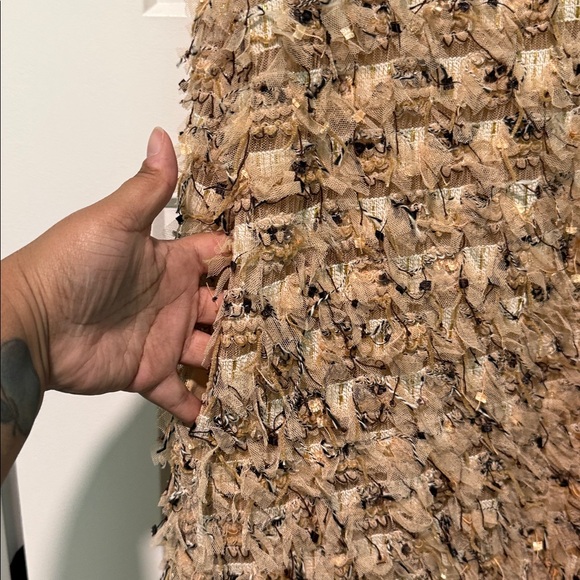 Anthropolgie BLUE TASSEL SLEEVELESS V-NECK TEXTURED MINI DRESS, size XL - Picture 6 of 8